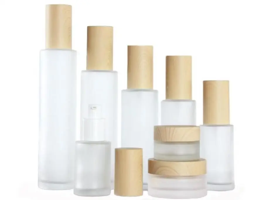 20 мл 30 мл 40 мл 50 мл 60 мл 80 мл 100 мл матированное стекло банка для крема с Деревянные крышки крышка матовая емкость для лосьона косметическая бутылка с распылителем Contai