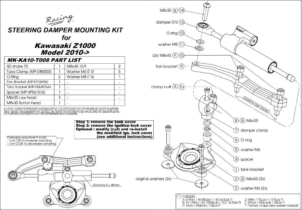 Для kawasaki Z1000 2010 2011 2012 2013 мотоцикл алюминиевый стабилизатор рулевого управления принадлежности амортизатора кронштейн