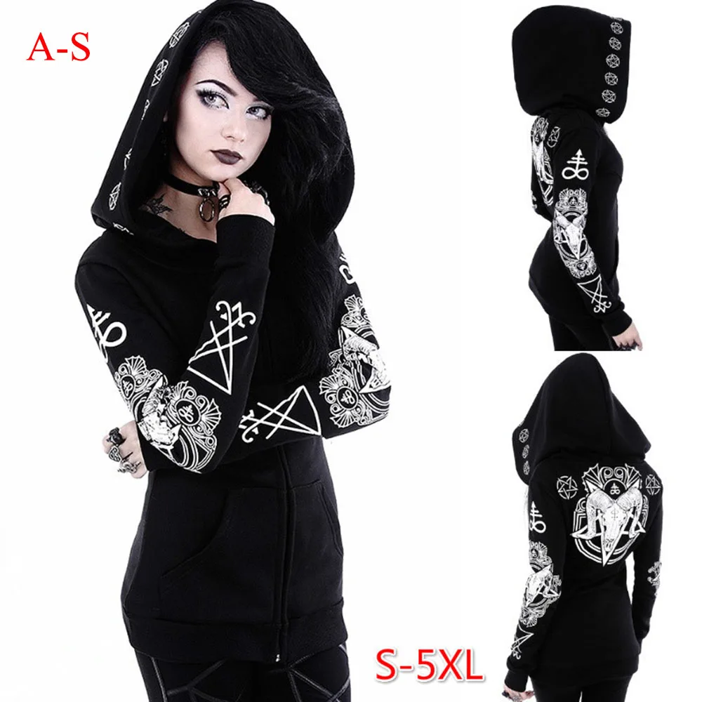 

Hoodies Clothes Women 2019 Gothic Punk Irregular Sheep Head Moon Printed Sweatshirts Winter Long Sleeve Jacket Zipper Clothes