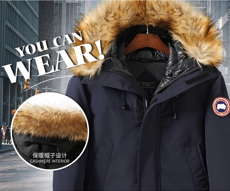 Winter New Style Middle Long Coat Winter down Jacket Cotton-padded Clothes Thick MEN'S Cotton-padded Coat Fashion Fur Collar Cot