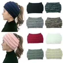 2019 nuevo gorro de cola de caballo para mujer de punto de ganchillo gorros de invierno para mujeres sombreros gorra caliente señora moño desordenado al por mayor(China)