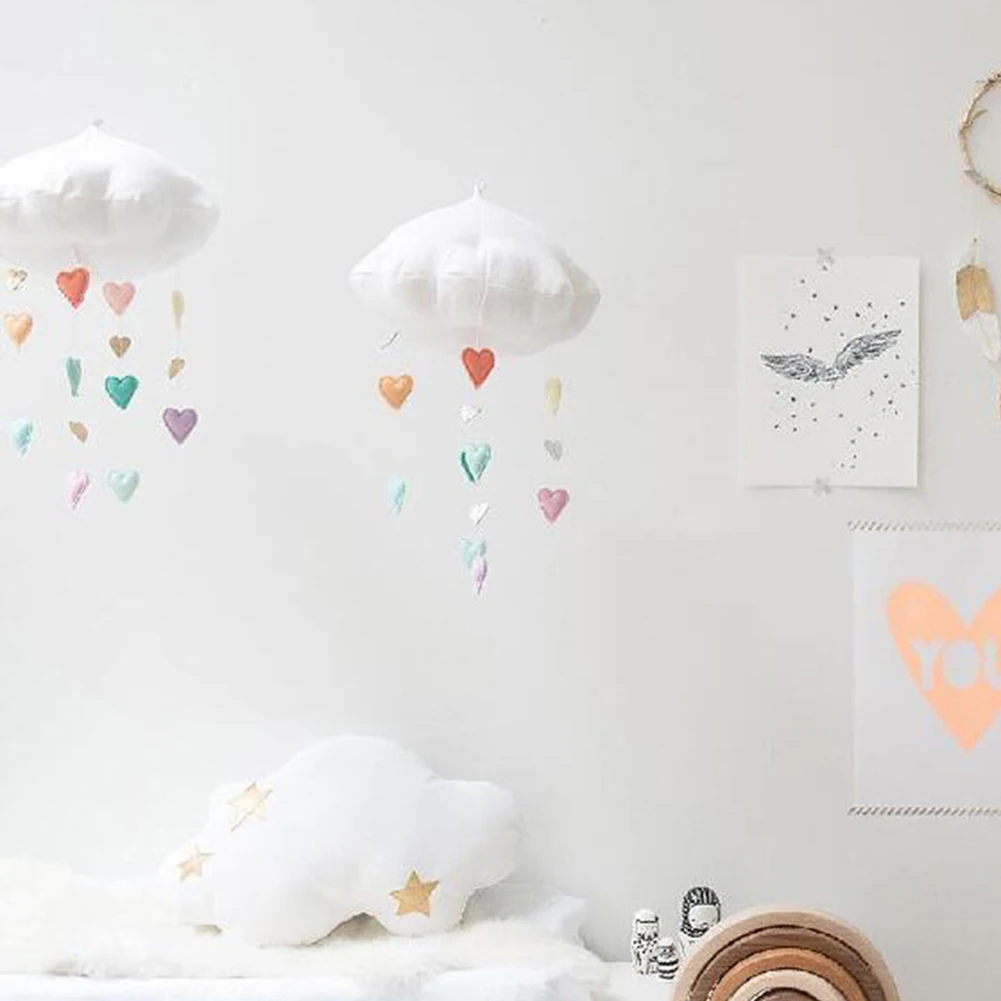 Хлопковый милый кулон в форме облака в форме сердца, детская спальня, детская потолочная подвеска, украшение для дома, детский подарок