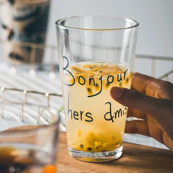 

Simple Nordic Glass Mug Black Letter Printing Luxury Transparent Beer Coffee Juice Cup Creative Student Water Cup Gift MM60BLB