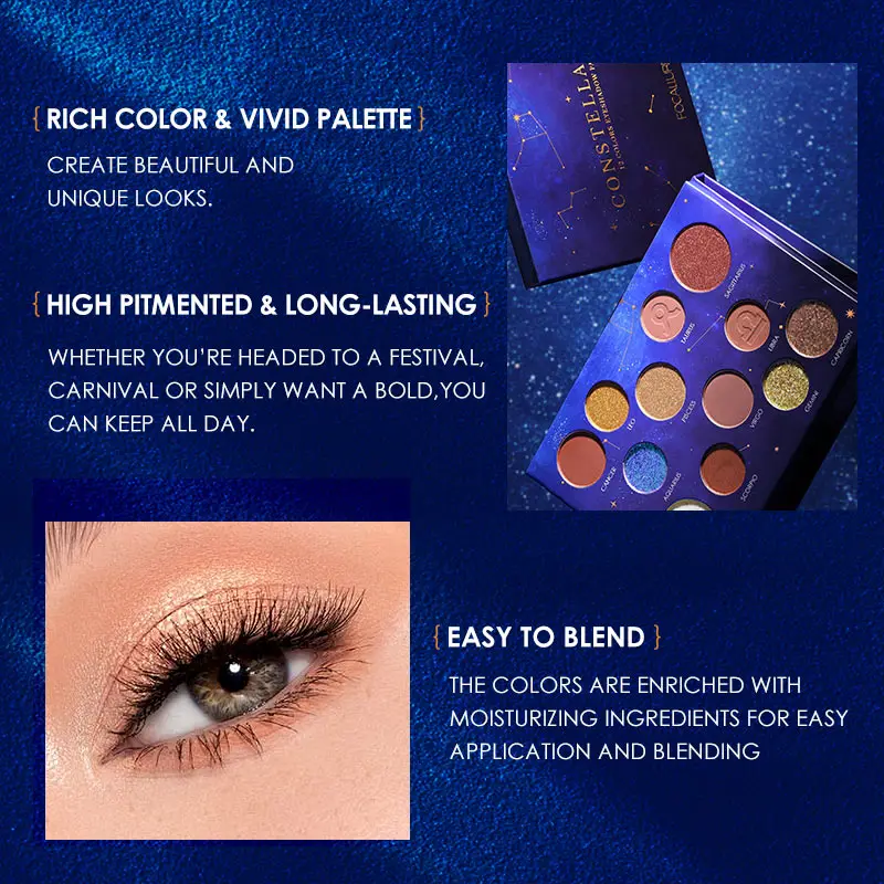 FOCALLURE Constellation Palette 12 Colors Eye Shadow Makeup Nude Colors Shade Of Palette Glitter Eyeshadow