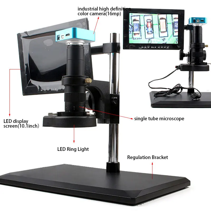 7-45X электронный Микроскоп Цифровой пайки видео микроскоп 16MP камера 10 дюймов ЖК увеличительная камера+ светодиодный+ одна трубка 0.5X