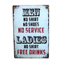 Дамы без рубашки Бесплатные напитки 30x20 см винтажная металлическая жестяная вывеска забавная художественная жестяная тарелка человек пещера бар кафе украшение стены табличка A952