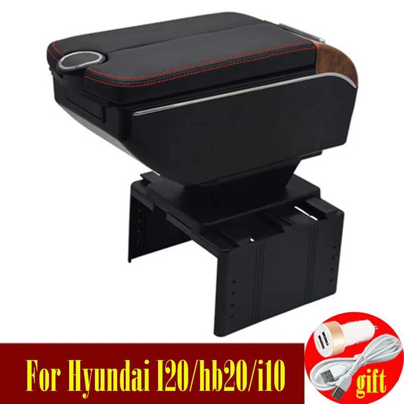 Для Hyundai I20/hb20/i10 подлокотник коробка двойные двери открыть 7USB центр консоль для
