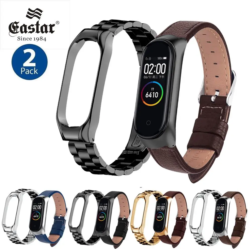 Leather-Strap Bracelet Mi-Band Metal Stainless-Steel Xiaomi for 6-5/3/4-wrist Screwless
