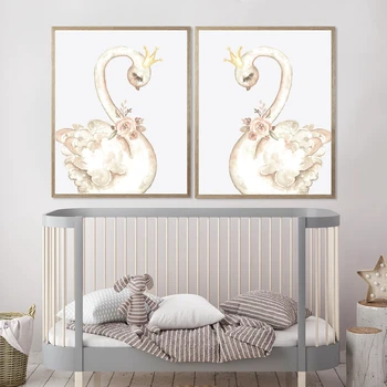 

Sleeping Swans Art Canvas Painting Pictures Nursery Wall Decor Nordic Posters Princess Prints Baby Girls Room Decor
