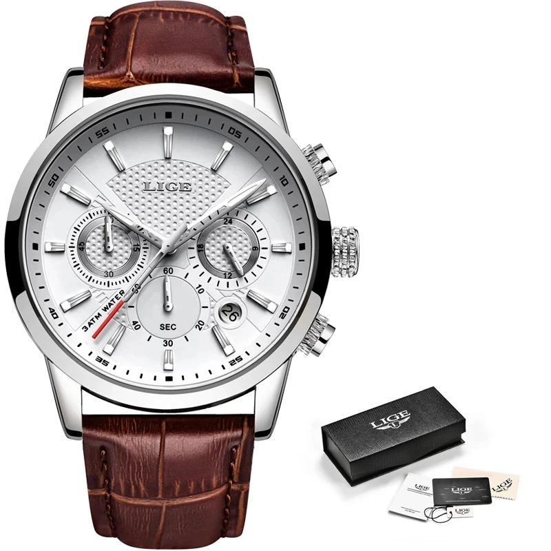 Watches Mens 2023 LIGE Top Brand Luxury Casual Leather Quartz Men's Watch Business Clock Male Sport Waterproof Date Chronograph
