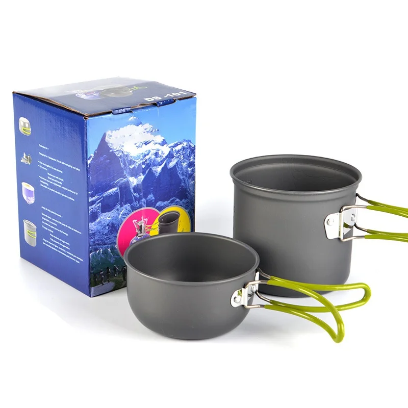 

Outdoor Camping Cookware Set Portale Tableware Cooking Travel Cutlery Utensils Pot Pan With Foldable Handle Hiking Picnic Tools