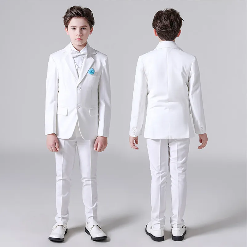

Spring White Cotton Wedding Suits For Boys New Fashion Casual Child Blazer School Performance Party Prom Clothing Sets