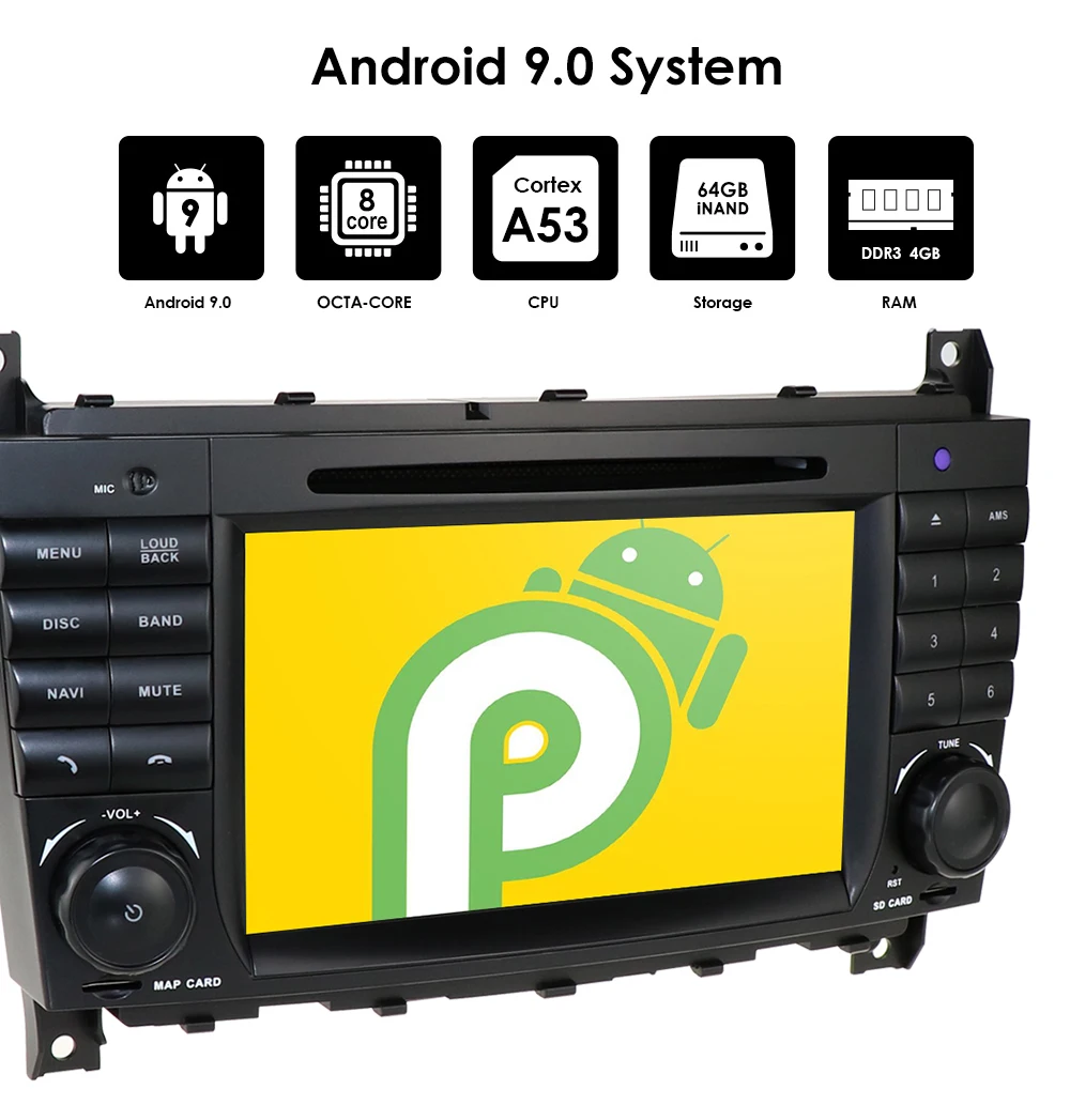 Android 9,0, 4 ГБ, 64 ГБ, 2DIN автомобильный DVD gps для Mercedes Benz/W203 W209 W219 W169 A160 C180 C200 C230 C240 CLK200 CLK22 Радио Стерео Cam