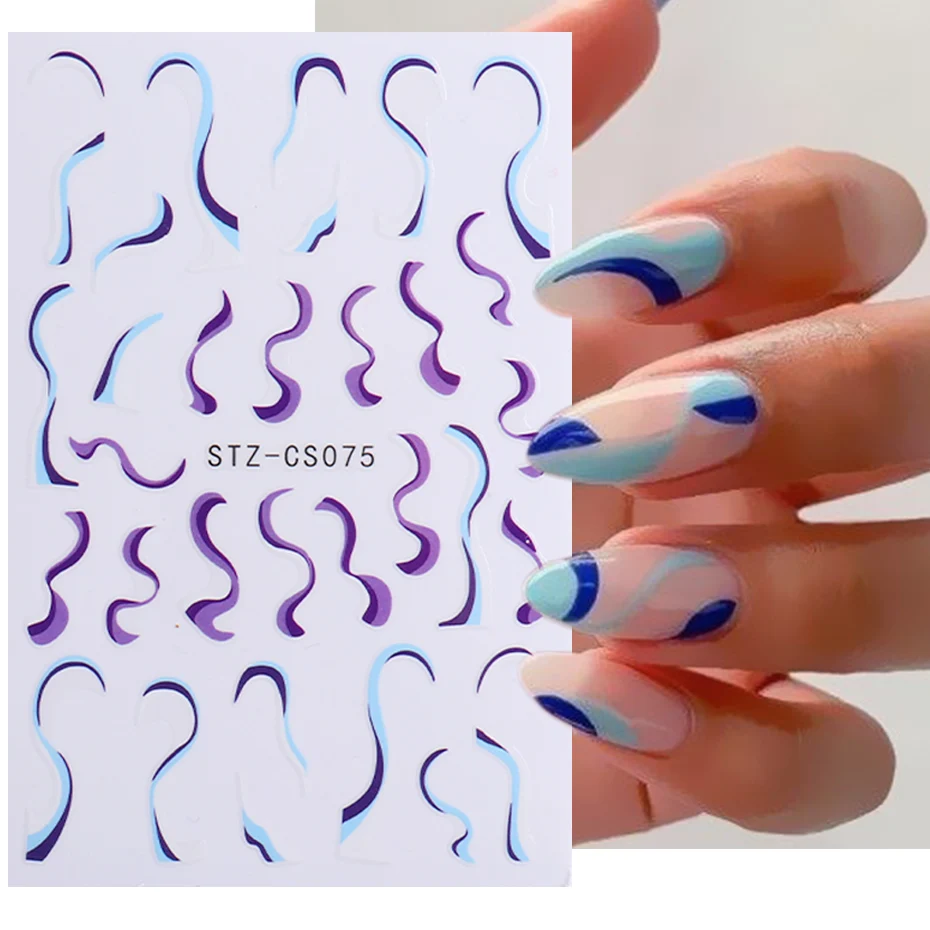 3D Metallic Golden Wavy Line Nail Sticker Marble Rainbow Swirl Stripe Tape Winter French Graphic Slider Decor Foils NLSTZ-CS067