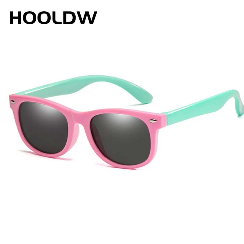 pink green HOOLDW новые детские солнцезащитные очки, Детские поляризованные солнцезащитные очки, очки для мальчиков и девочек, силиконовые гибкие защитные очки для детей, UV400 очки - Цвет линз: pink green