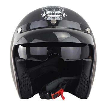 

For Soman SM521 Dual Visors 3/4 Chopper Helmets Dot Half Face Gold Lens Motorcycle Helmet motor kask Retro capacete moto