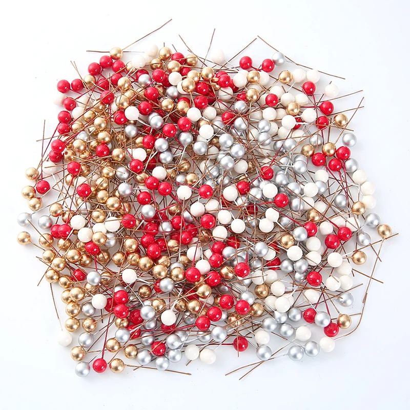 Artificial Plants Artificial Flowers Artificial Flower Artificial Flower Bouquet 50/100pcs/Lot mini plastic berry artificial flower red cherry pearlescent stamen wedding Christmas Cake Box Wreaths Decoration