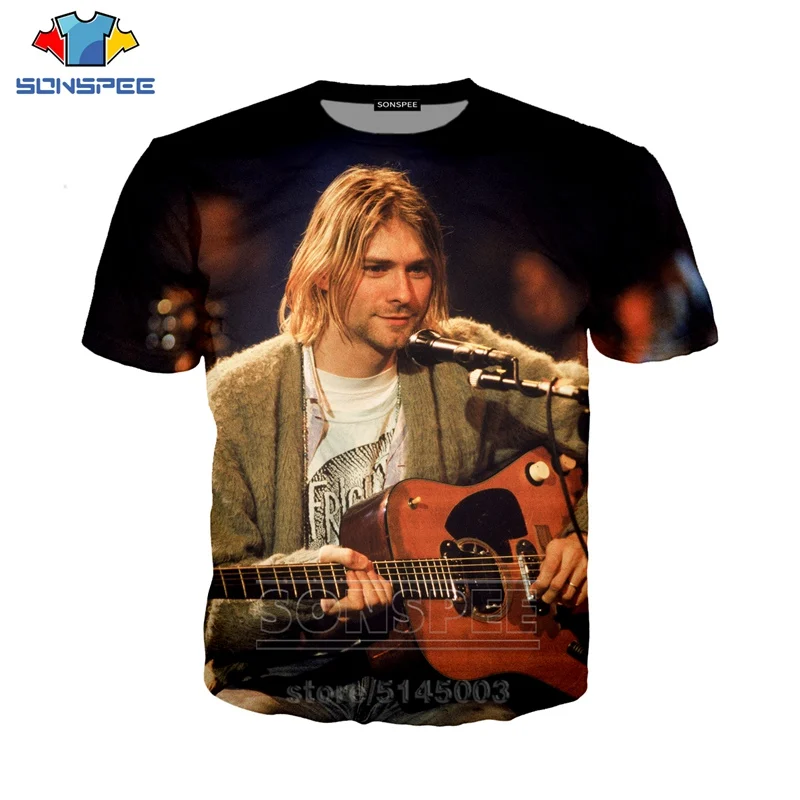 

Summer New Men Women Sweatshirt 3D Print Musician Kurt Cobain T Shirt Short Sleeve Hip Hop Street Top Round Neck Pullover C036