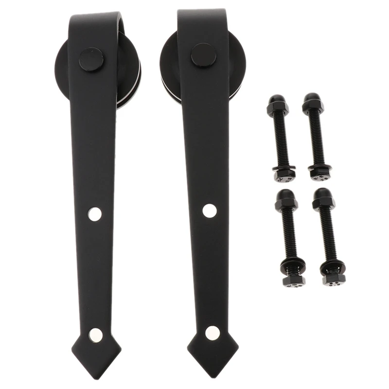 

TOP!-2Pcs Black Steel Sliding Barn Wood Door Roller Hardware Replacement Hanger