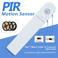 Светодиодная лента, датчик движения, ночной Светильник DC5V, питание от батареи, шкаф, лестница, Кухонный Светильник ing 1 м, 2 м, 3 м, гибкая светодиодная лента