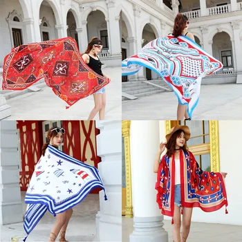 

Travel New Style Scarf Ladies Ethnic Style Silk Scarf Shawl Dual-use Seaside Beach Towel Big Sunscreen Gauze Scarf