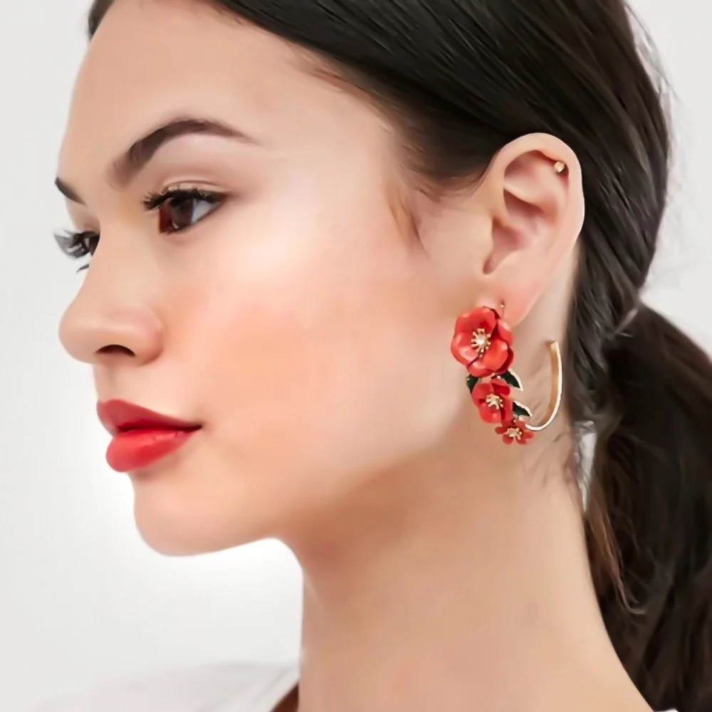 Yhpup классические серьги-гвоздики в виде цветка розы из красной эмали, свадебные очаровательные металлические ювелирные изделия из сплава цинка для женщин, вечерние ювелирные изделия