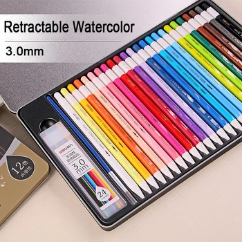 

Deli Retractable Watercolor Color Pencil Set with 3.0mm Lead Coloring Drawing Pencils Colored for Kids Gift School Crayons