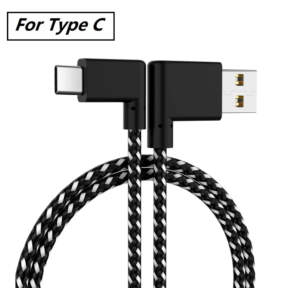 90 градусов Micro USB кабель для быстрой зарядки Quick Charge 3,0 нейлоновая оплетка type C кабель передачи данных и синхронизации для samsung Xiao - Цвет: For Type C USB
