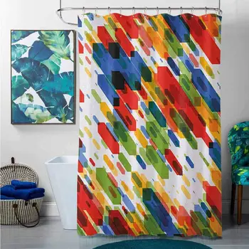 

Shower Curtains Dragon Art,Diagonal Geometric Shapes Abstract Colorful Modern Design Vibrant Graphic Figures Print,