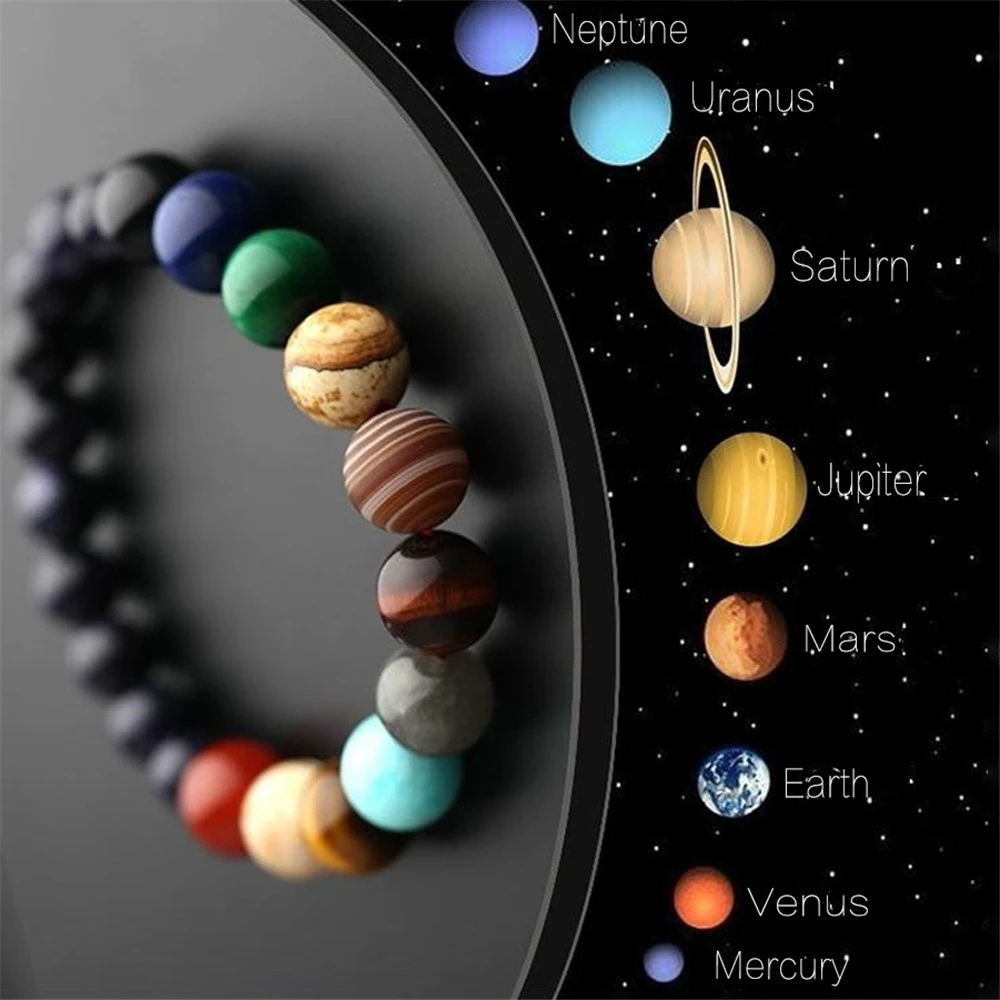 

Natural Crystal Stone Beads Bracelet Universe Eight Plants Galaxy Solar System Bracelets for Men or Women Dropship