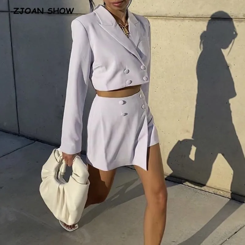 Suits Blazer Short-Pants Long-Sleeve Vintage 2pieces-Set High-Waist Women Button Irregular