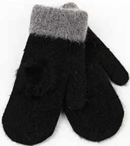 Зимние шерстяные женские теплые перчатки с кроличьим меховым шаром двойные толстые теплые варежки теплые перчатки Зимние перчатки женские - Цвет: Черный
