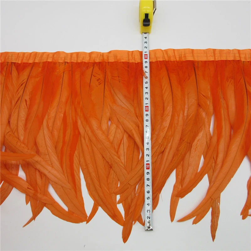 

Wholesale 30-35CM Orange Chicken Rooster Tail Feathers Trims Strip for Wedding Party Clothing Rooster Feather Trim