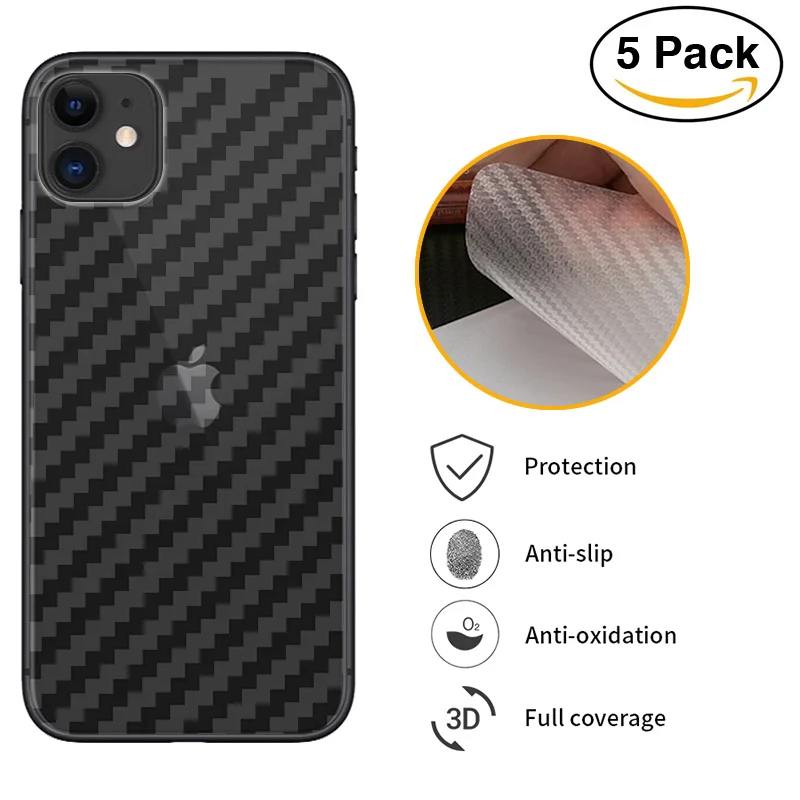 

For iPhone 11 Pro XS Max XR X 6 6s 7 8 Plus 3D Carbon Fiber Rear Screen Protector Sticker Back Film Anti-fingerprint
