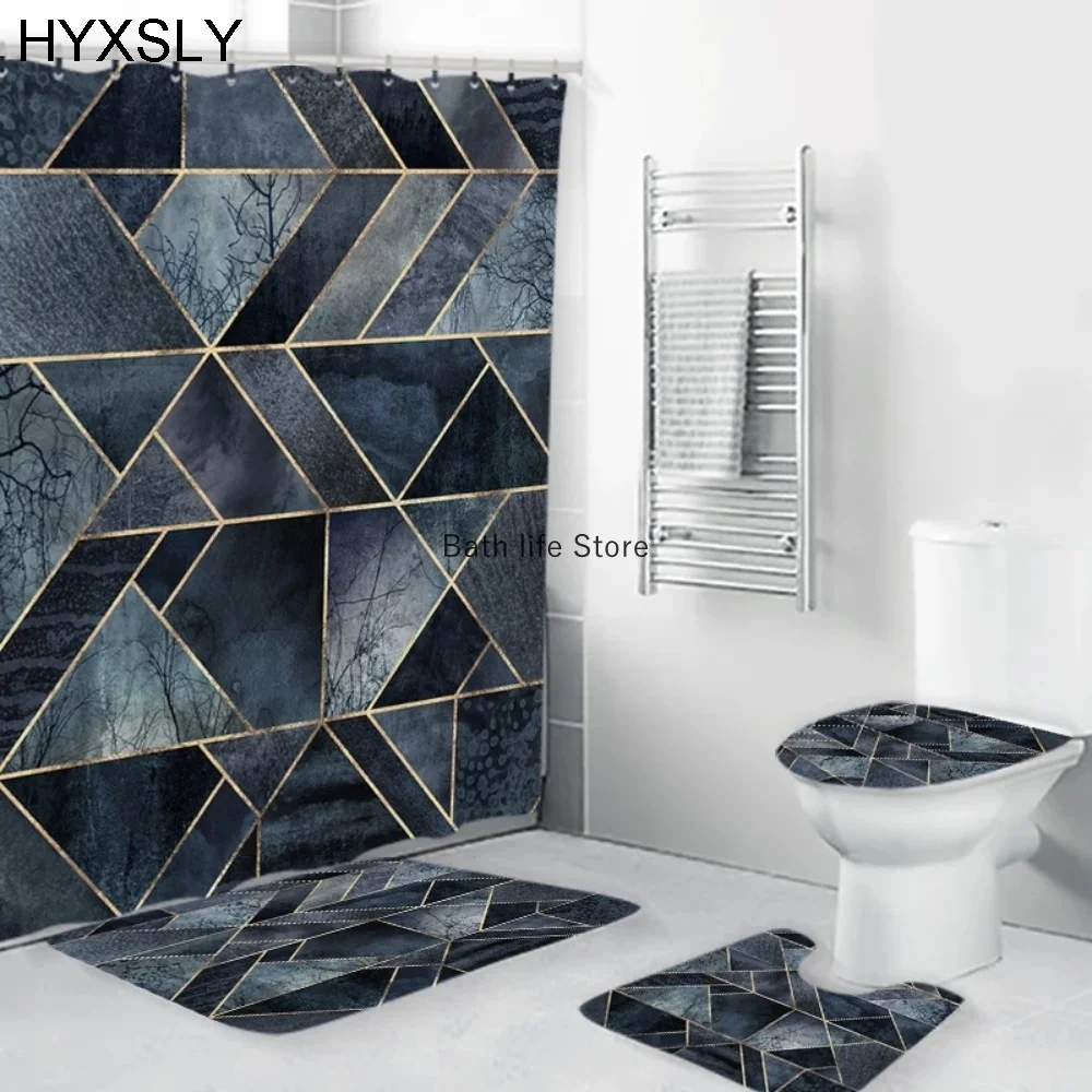 White Marble Shower Curtain Luxury Golden Modern With Non Slip Rug Mat Bathroom Curtain Waterproof Polyester Home Decor 180x180