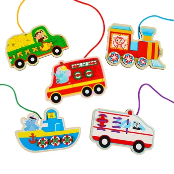 

Boys girls 5 Pcs/box Cartoon Animals Traffic Threading Game Montessori Early Education Toys Wooden Children Kids Puzzles Game
