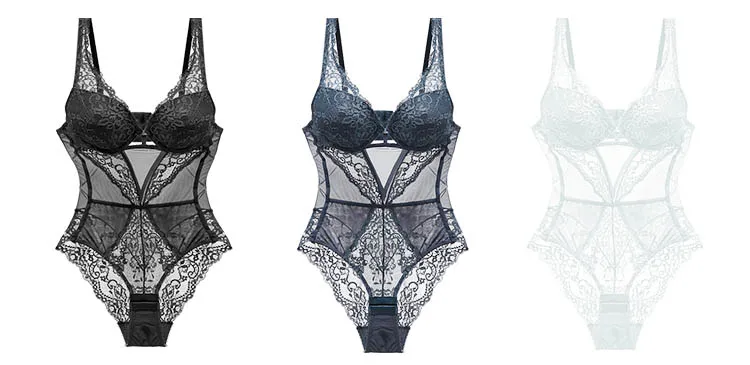 CINOON Sexy Push Up Underwear Lace Corset Women Elasticity Transparent Underwear Hollow Out Gather Bustier Bodysuit Lingerie (16)