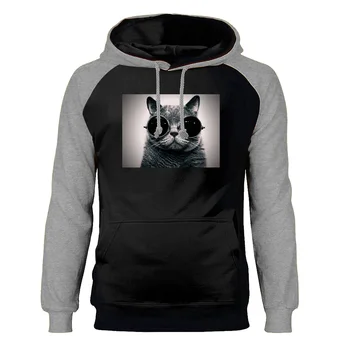 

Cool Cat Animal Hoodies Raglan Men Hooded Sweatshirts Winter Autumn Warm Slim Print Streetwear Sportswear Proud Hip Hop Hoodie