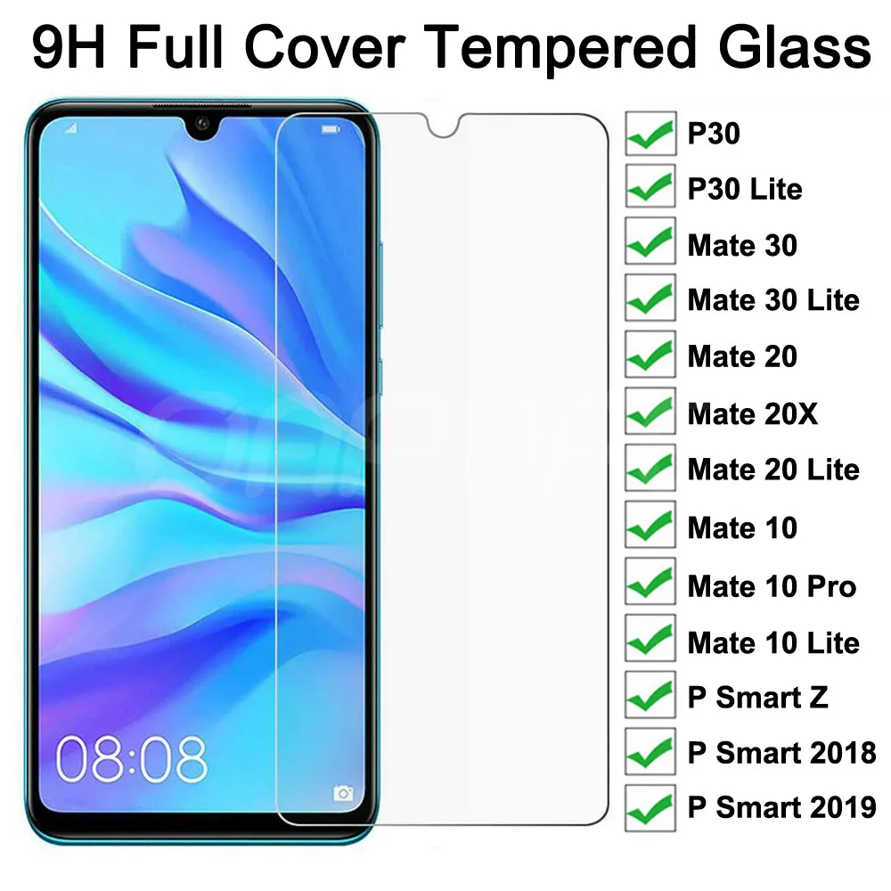Vidrio Templado 9H para Huawei Mate 30 20 10 Lite 20X P Smart Z 2019, Protector de pantalla completo, película de vidrio para Huawei P30 P40 Lite