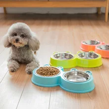Hipidog милые пластиковые и нержавеющей стали двойные миски для собак для домашних животных