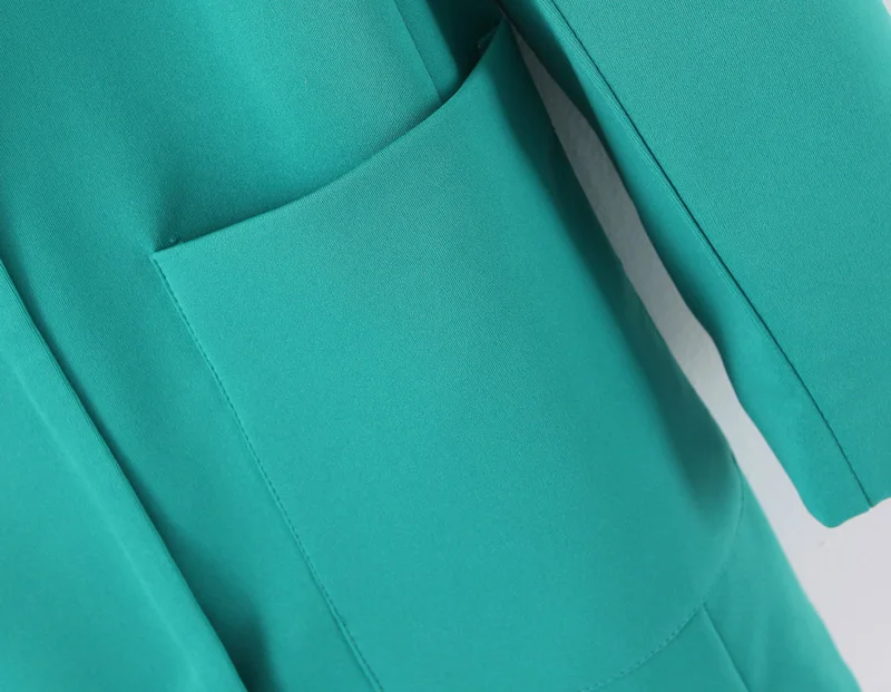 Женский модный однотонный зеленый Блейзер с вырезом с длинными рукавами и карманами, элегантная женская офисная одежда, удлиненная блуза