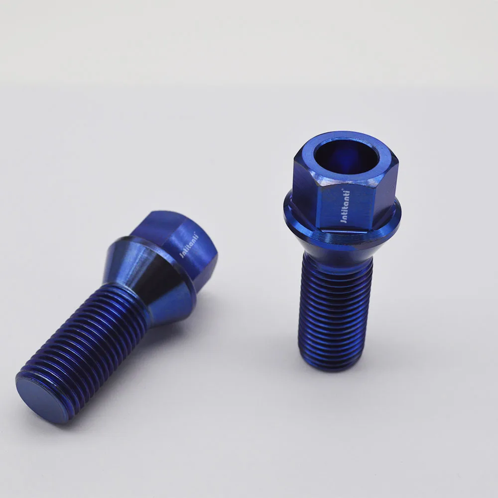 

High performance blue color 60 degree cone seat Gr.5 titanium lug bolts M14*1.5*28mm