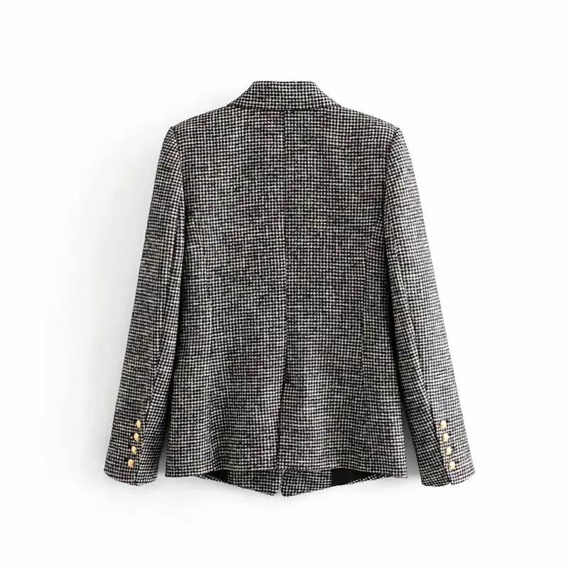 Star firefly fashion Za blazer female autumn casual Slim houndstooth double-breasted blazer women