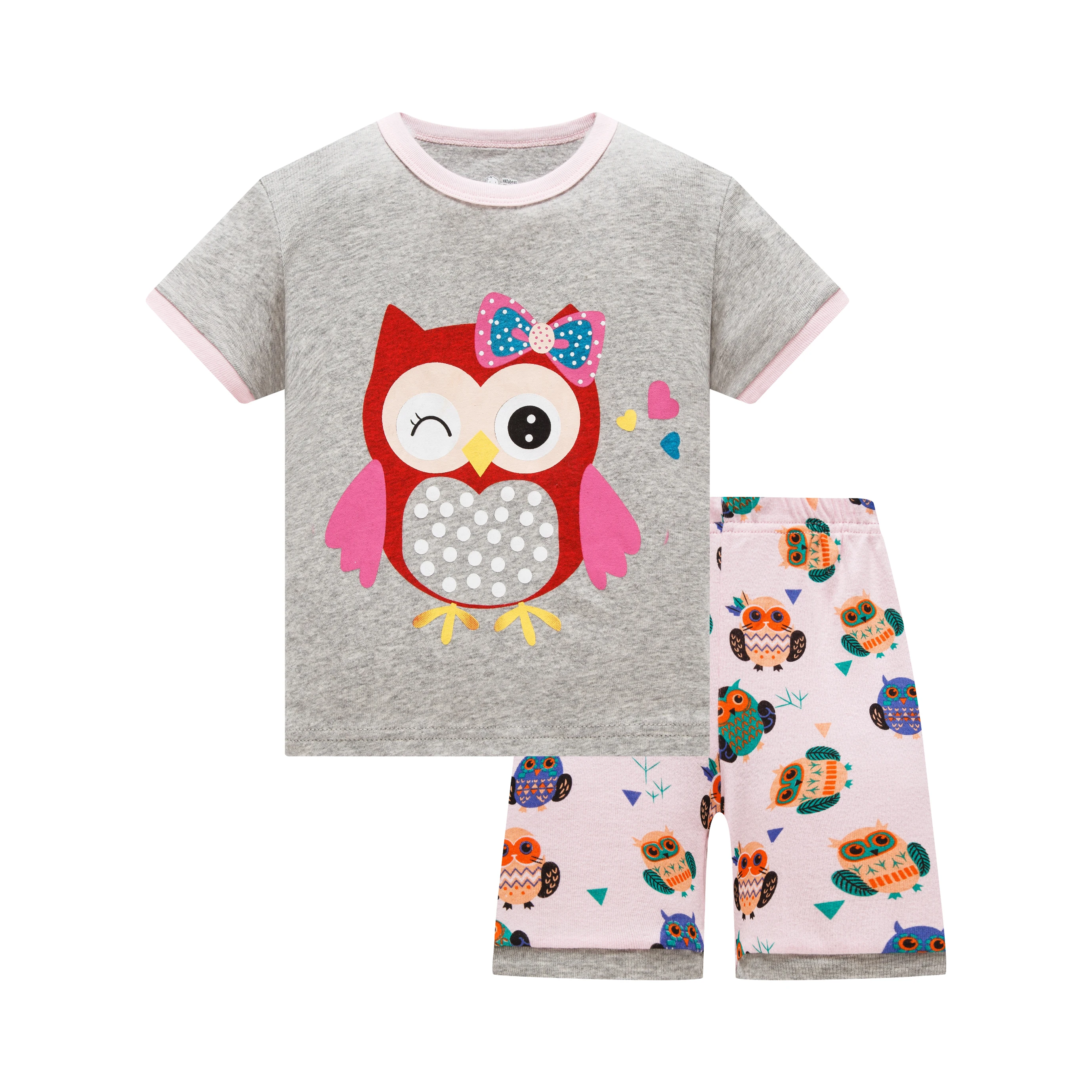 2021 Födémgerenda lányok Pizsama sets Rövid távú Ingujj children's sleepwear 100% Pamut gyerekeknek pijama pyjama Elsárgul Gúnyrajz Hálóing