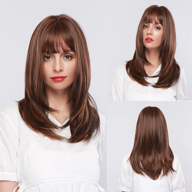 JONRENAU Long Natural Synthetic Straight Layered Hairstyle Wig Black Ombre Brown To Blonde Wigs for Black Women with Bangs Hair 327