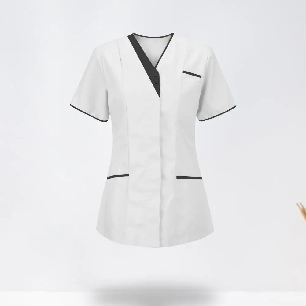 60% Healthcare Nurse Robe Nurse Clothing T-Shirt V Neck Pocket Short Sleeve Button Nursing Staff Uniform Clothing Beauty Salo