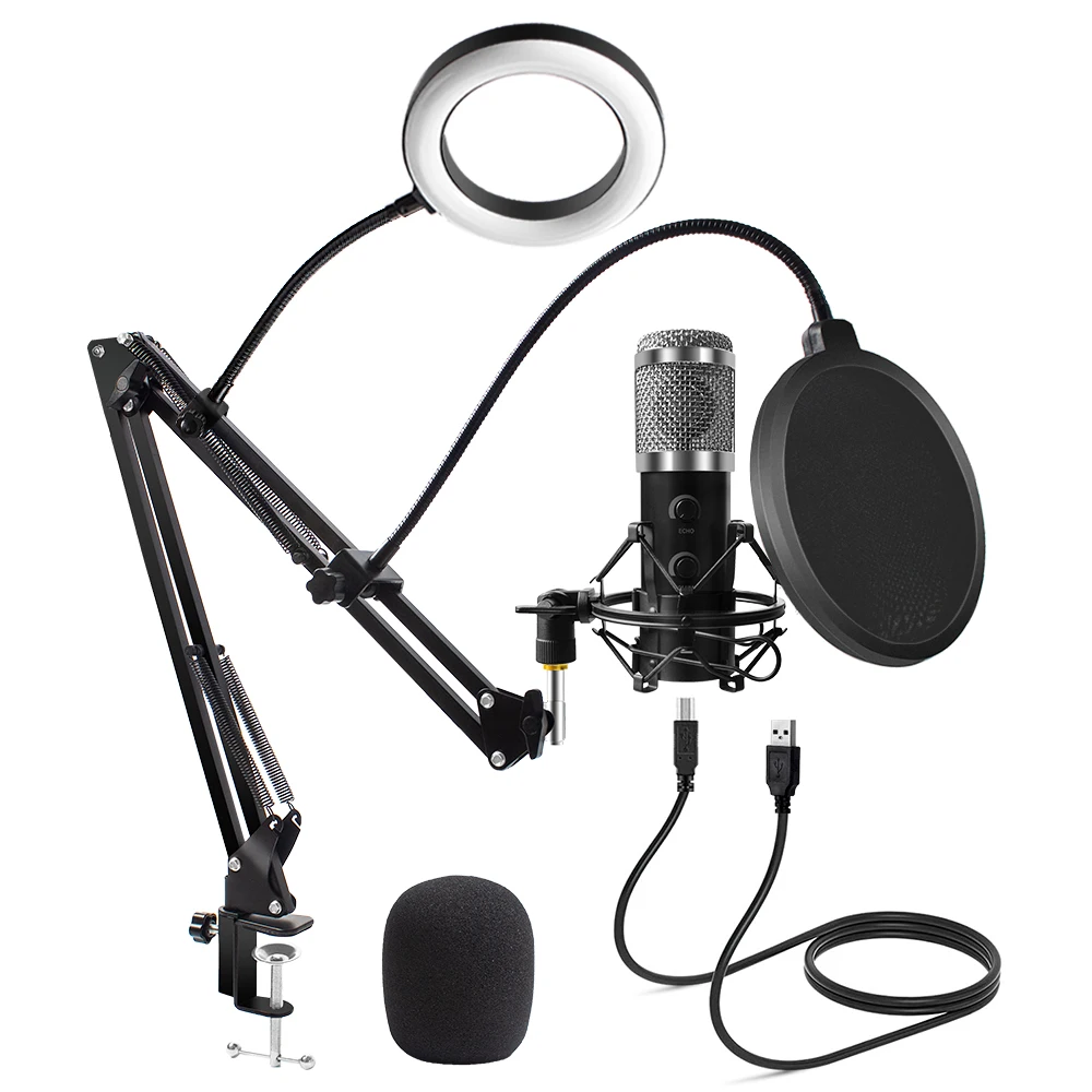 2021 Upgraded Usb E20 Condenser Computer Microphone With Ring Light Studio Kit With Arm Stand For Gaming Youtube Video Record