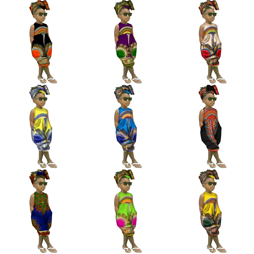 

14Color Boys African Fashion Dresses for Kids 2020 New Dashiki Print Rich Bazin Dress 100% Sleeveless Summer Clothes 2-14 Years