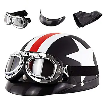 

New Unisex Motorcycle Half Helmets With Goggles Open Face Breathable Vintage Protective Motorcycle Driver Protective Equipments