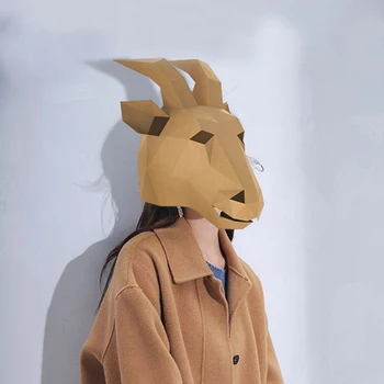 

3D Paper Mold Animal Goat Sheep Head Mask Headgear DIY Paper Card Model Home Room Decor Craft Party Xmas Halloween Cosplay Props